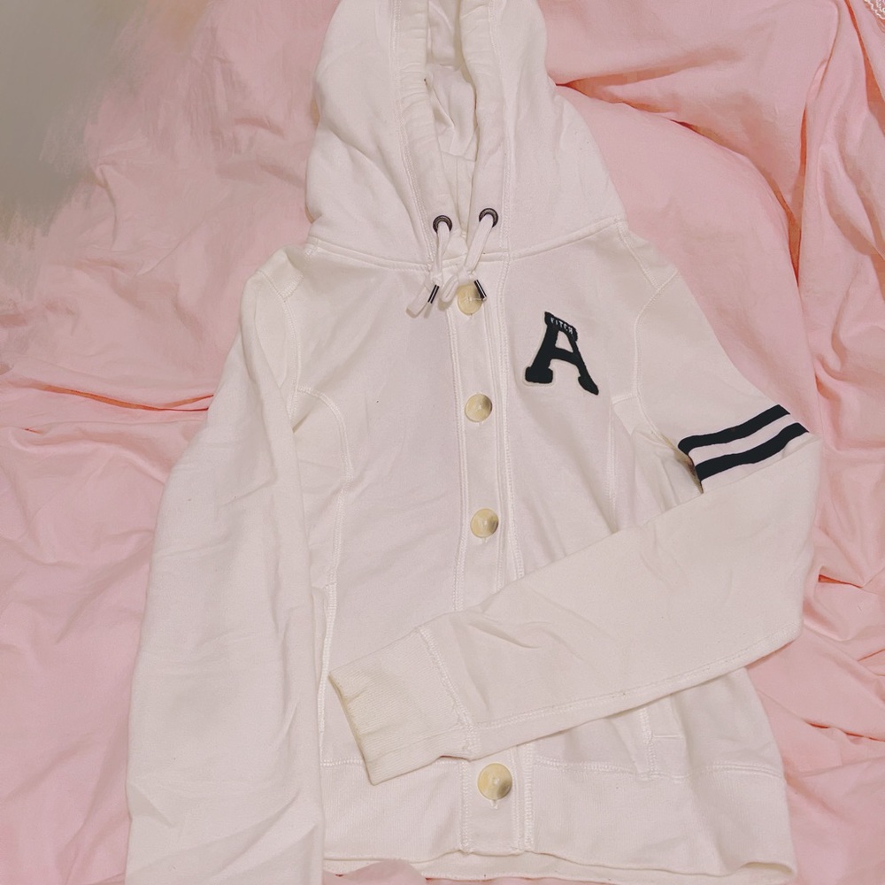 Abercrombie & Fitch White Hoodie with Navy Accents